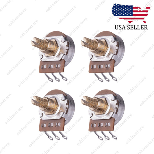 4pcs A500K Guitar Potentiometers Brass 15mm Short Shaft Pot US 24 Spline Fine