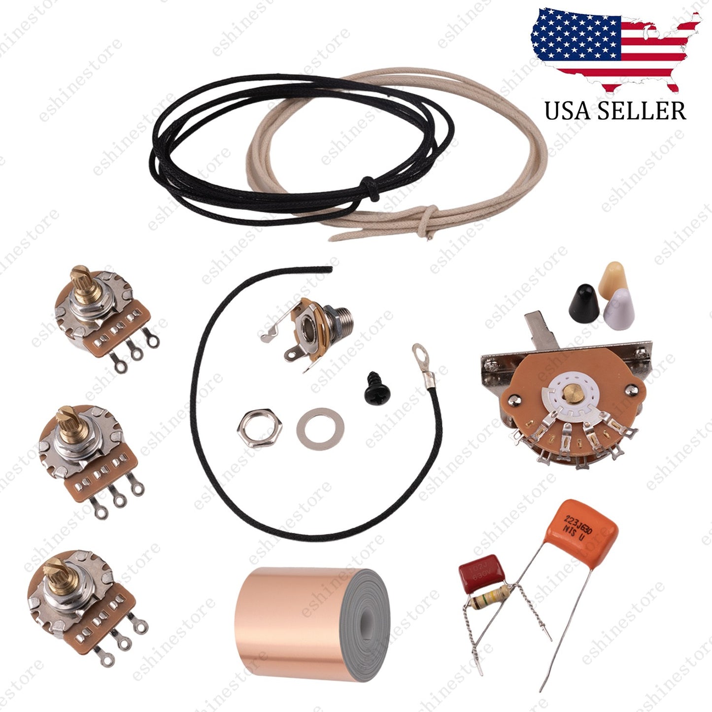Electric Guitar DIY Guitar Wiring Kit 250/500K Pots for Fender Stratocaster