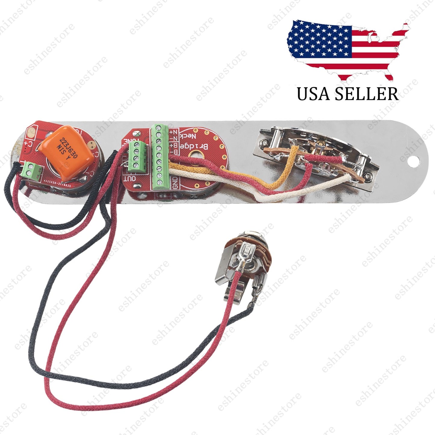Solderless Brass Shaft Pots 3-Way Angled Switch Slot Plate Wiring Harness for TL