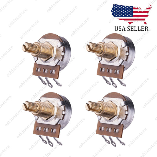 4pcs A500K Guitar Potentiometers Brass 18mm Long Shaft Pot US 24 Spline Fine