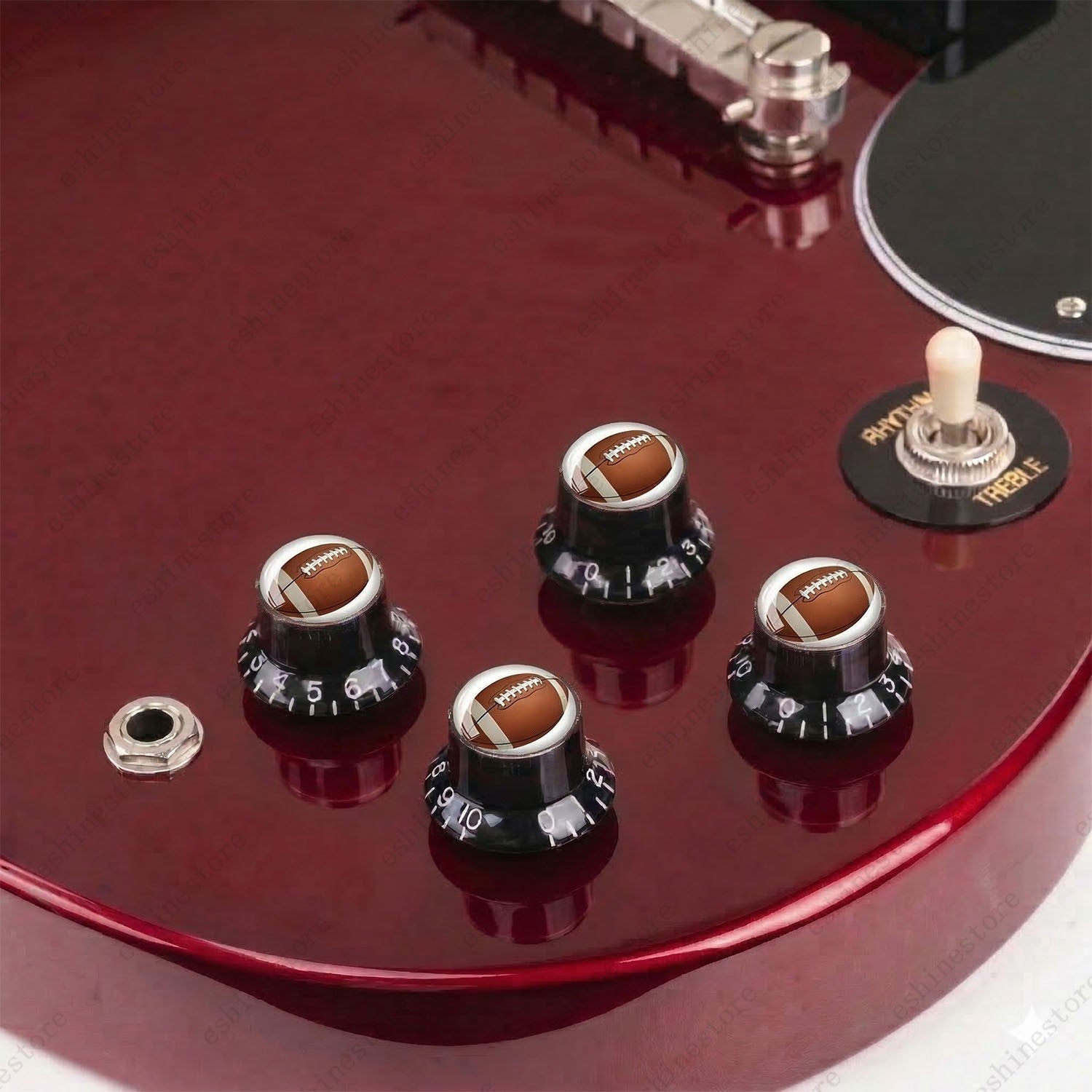 Guitar Reflector Knobs w/ American Football Design Cap Top Hat Knobs for LP SG