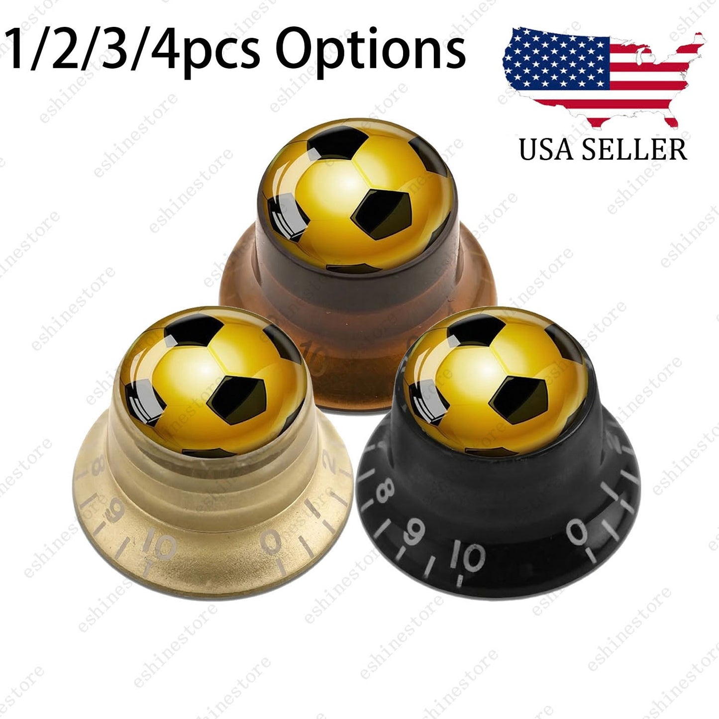 Guitar Reflector Knobs w/ Golden Soccer Design Cap Top Hat Knobs for Les Paul SG