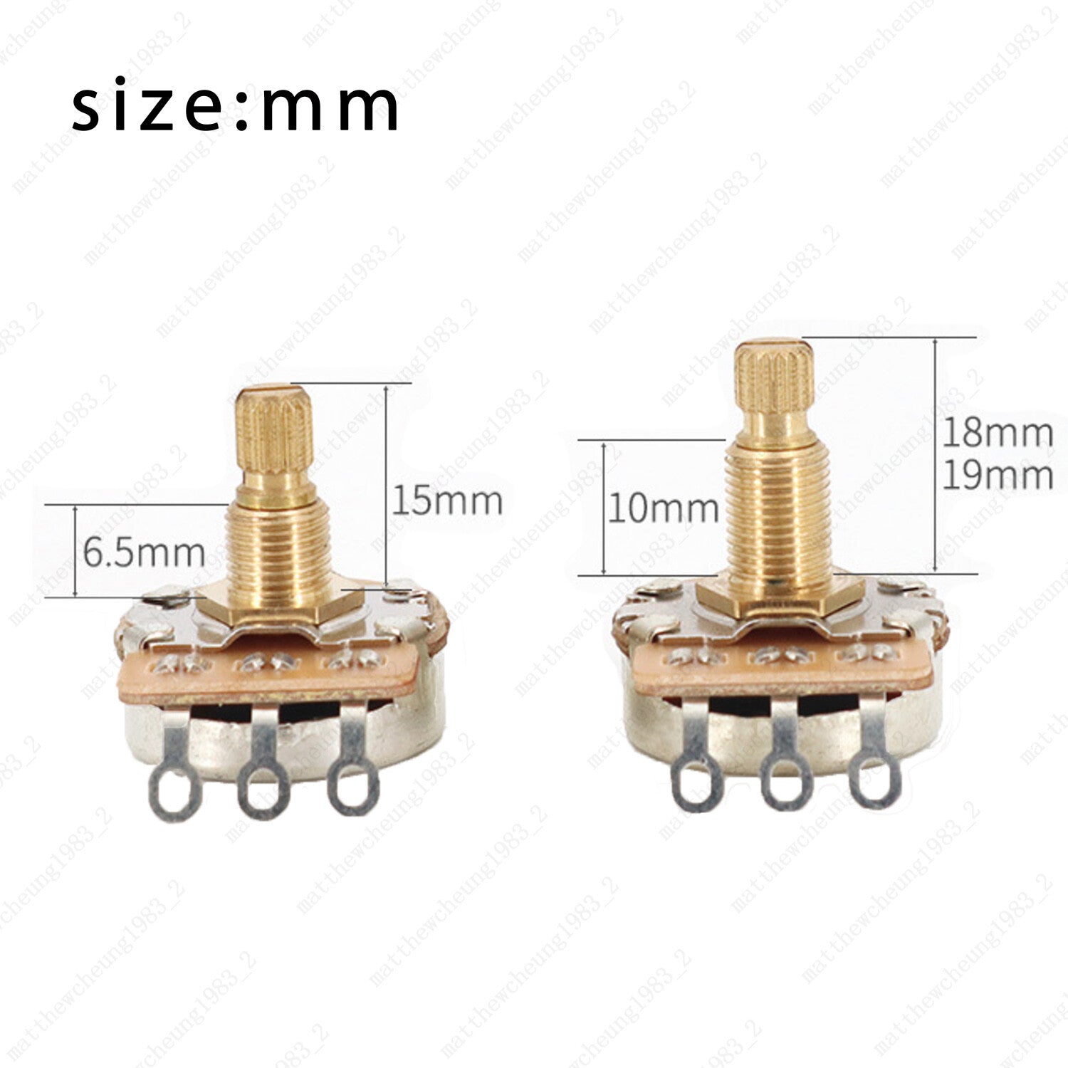 Guitar Potentiometers Pots Volume Tone A250k/B250k/A500k/B500k Brass 18mm Shaft
