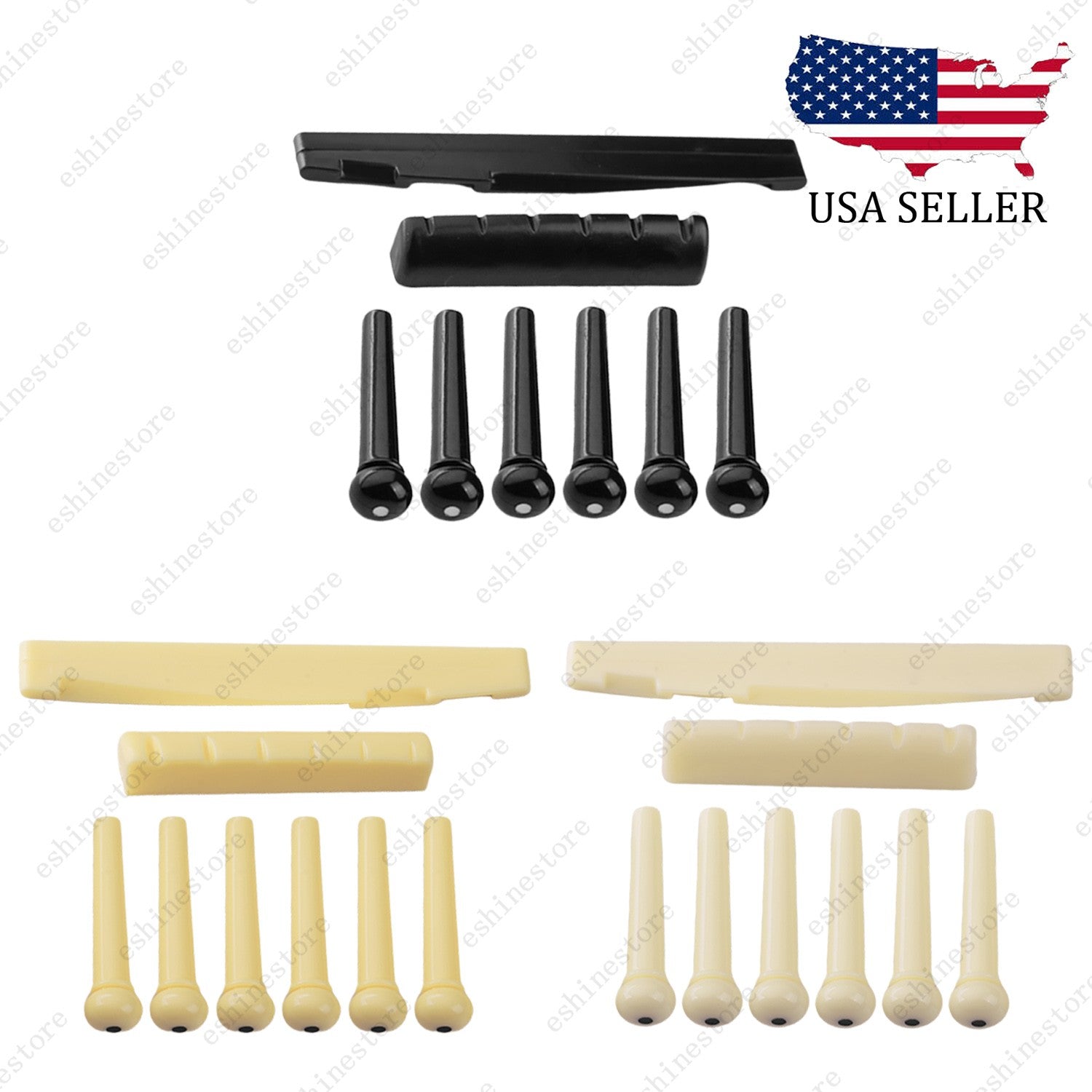 1 set of Plastic 6-String Guitar Nut & Saddle + Bridge Pin for Acoustic Guitar