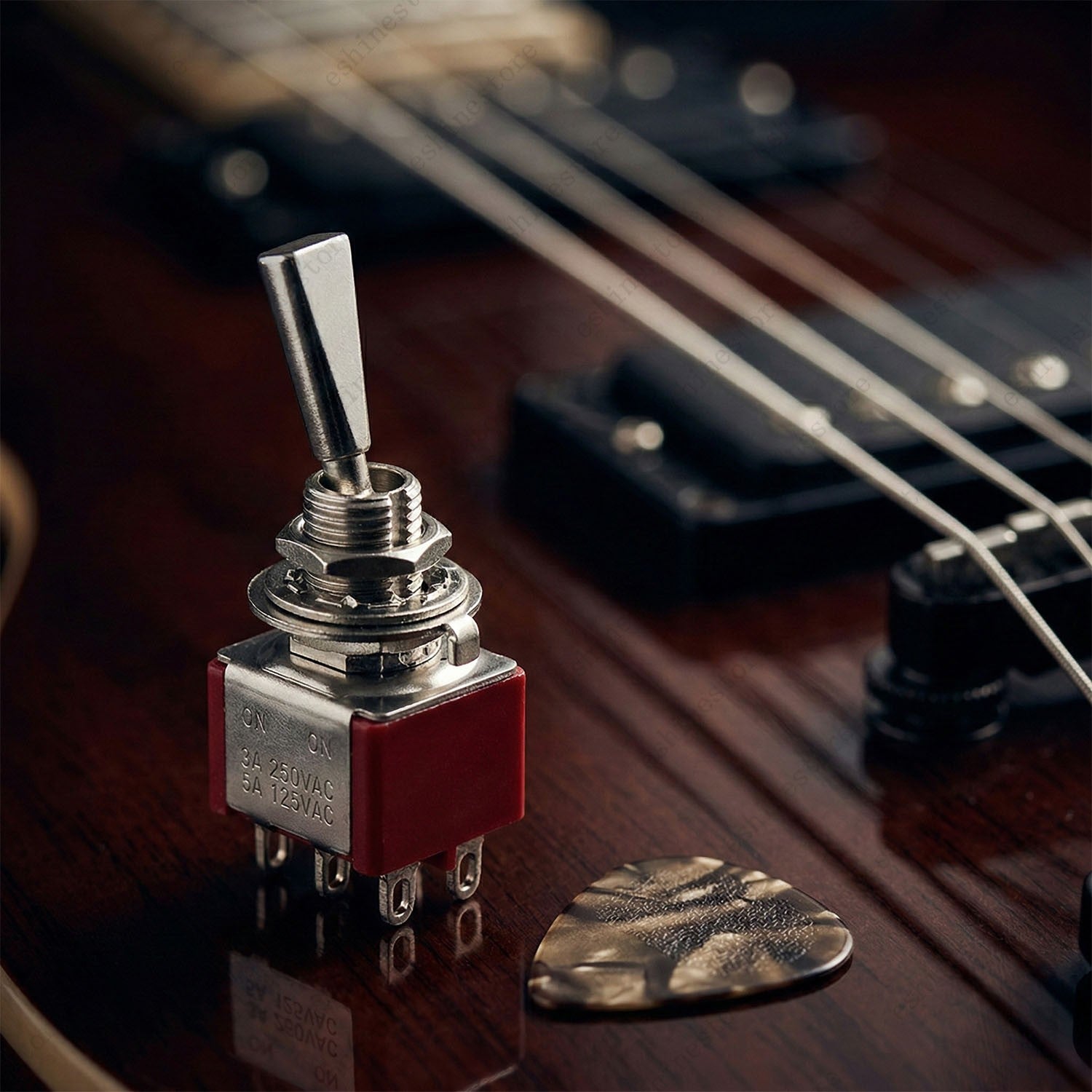 Guitar Flat Lever DPDT 2-Way 6 Pin ON ON Mini Toggle Switch for Split Coil - RED