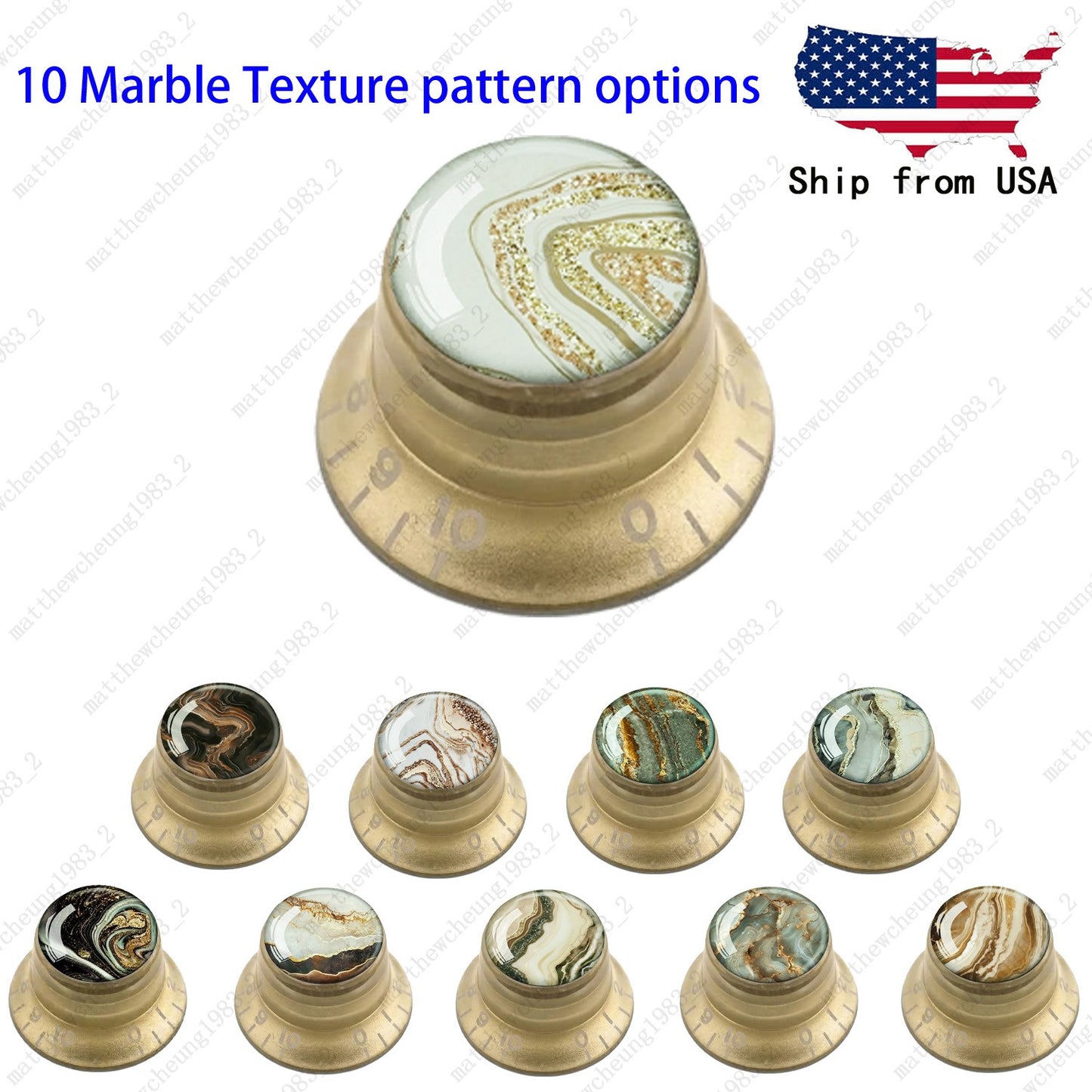 4Pcs Gold Guitar Reflector Knob For Les Paul SG -10 Marble Texture Style Options