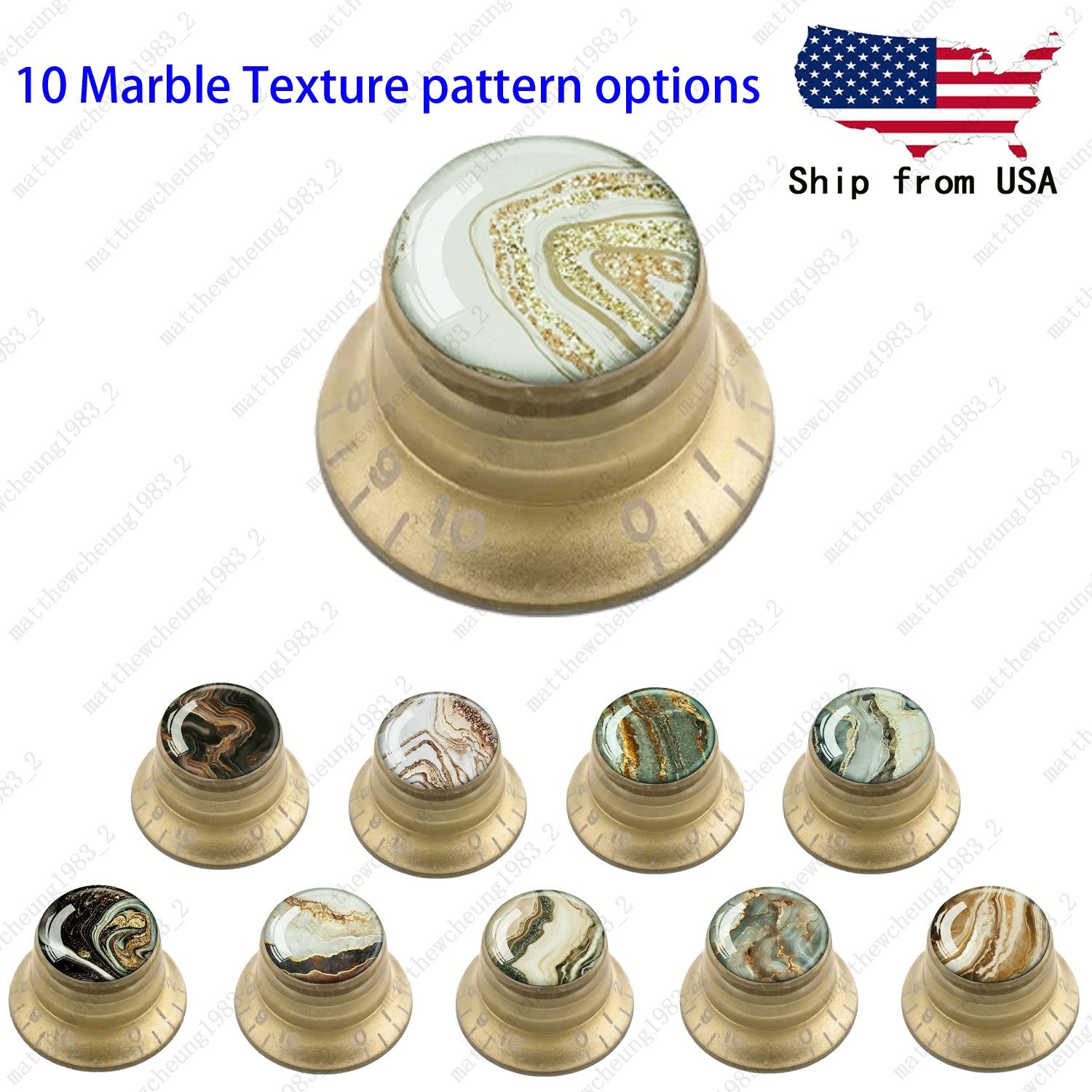4Pcs Gold Guitar Reflector Knob For Les Paul SG -10 Marble Texture Style Options