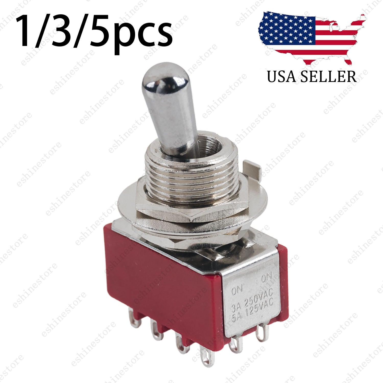 1/3/5 PCS Guitar/AMP Fat Bat Toggle Switch 4PDT 12Pin 2-Way ON ON Sealed - RED