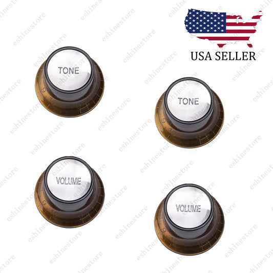 4x LP 60 Guitar Reflector Amber Knobs Gold/Silver Top Hat Knobs For Les Paul SG