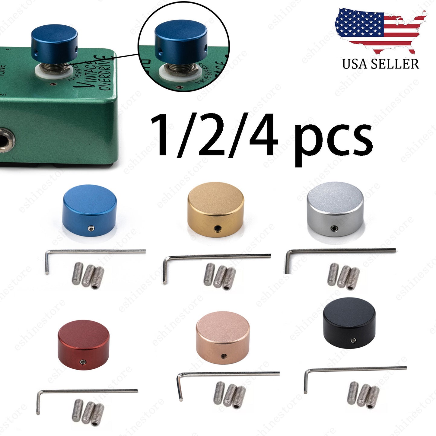 1/2/4 pcs  Aluminum Alloy Effects Pedal Footswitch Topper with Screws 6 Colors