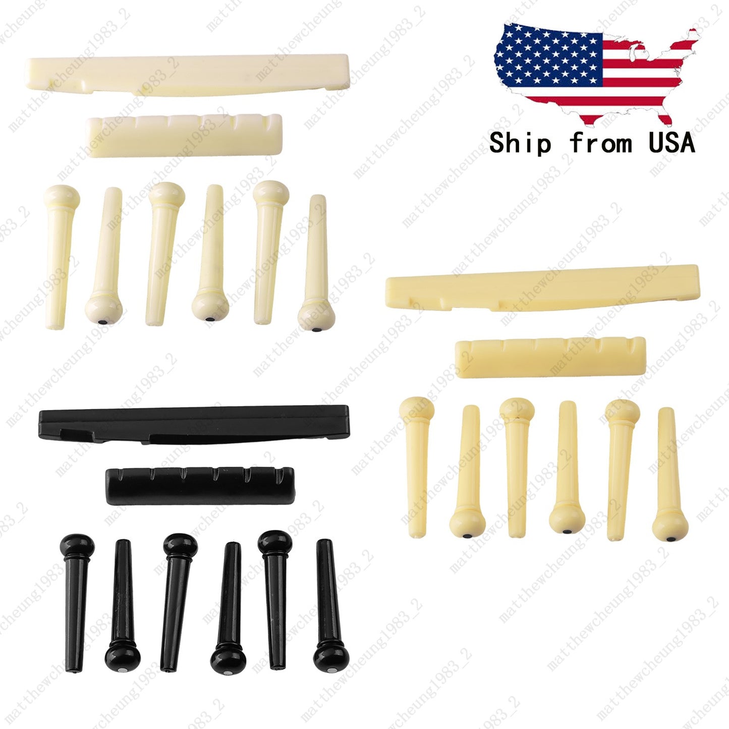Guitar Bridge Saddle Nut with Guitar Bridge Pins for 6-String Acoustic Guitar