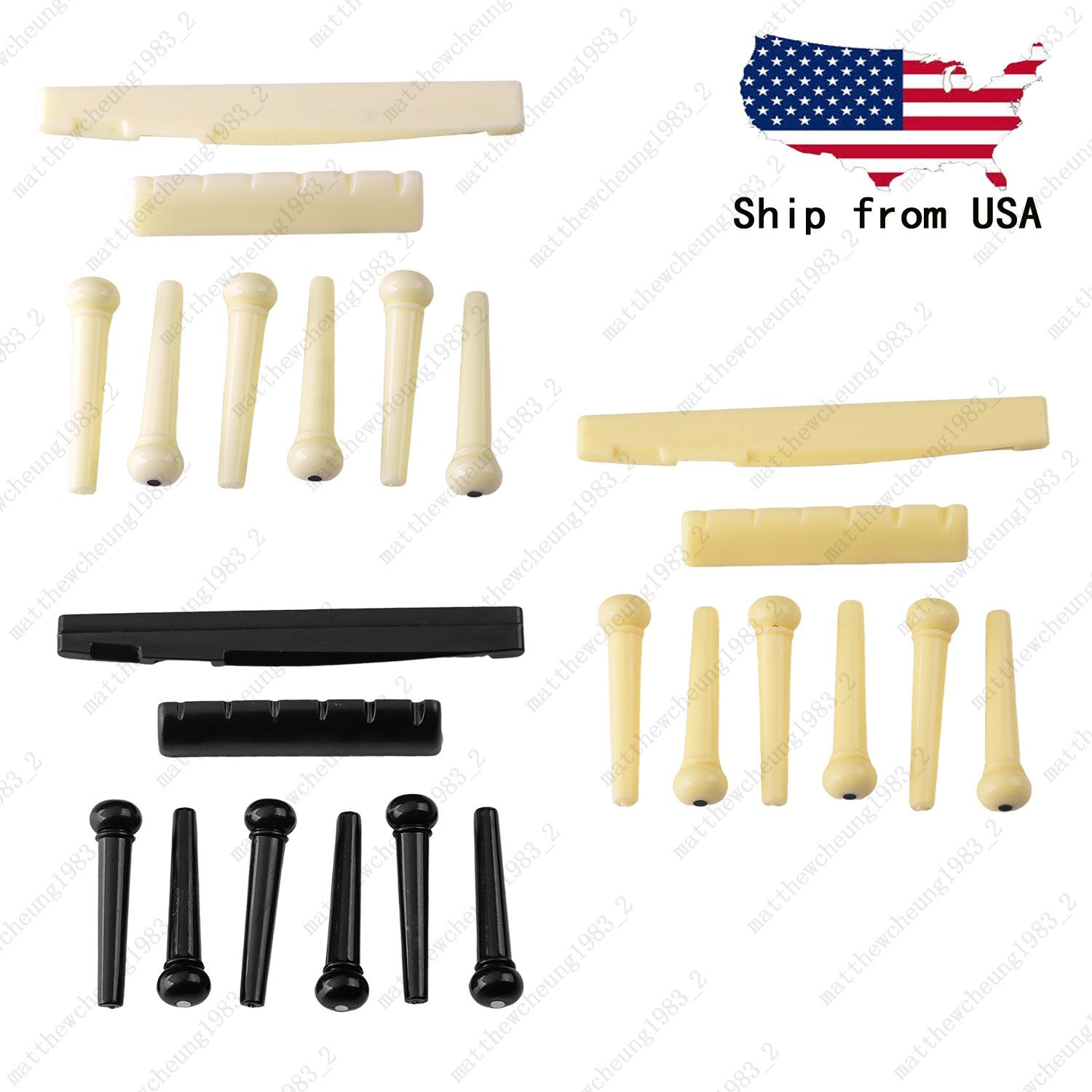 Guitar Bridge Saddle Nut with Guitar Bridge Pins for 6-String Acoustic Guitar