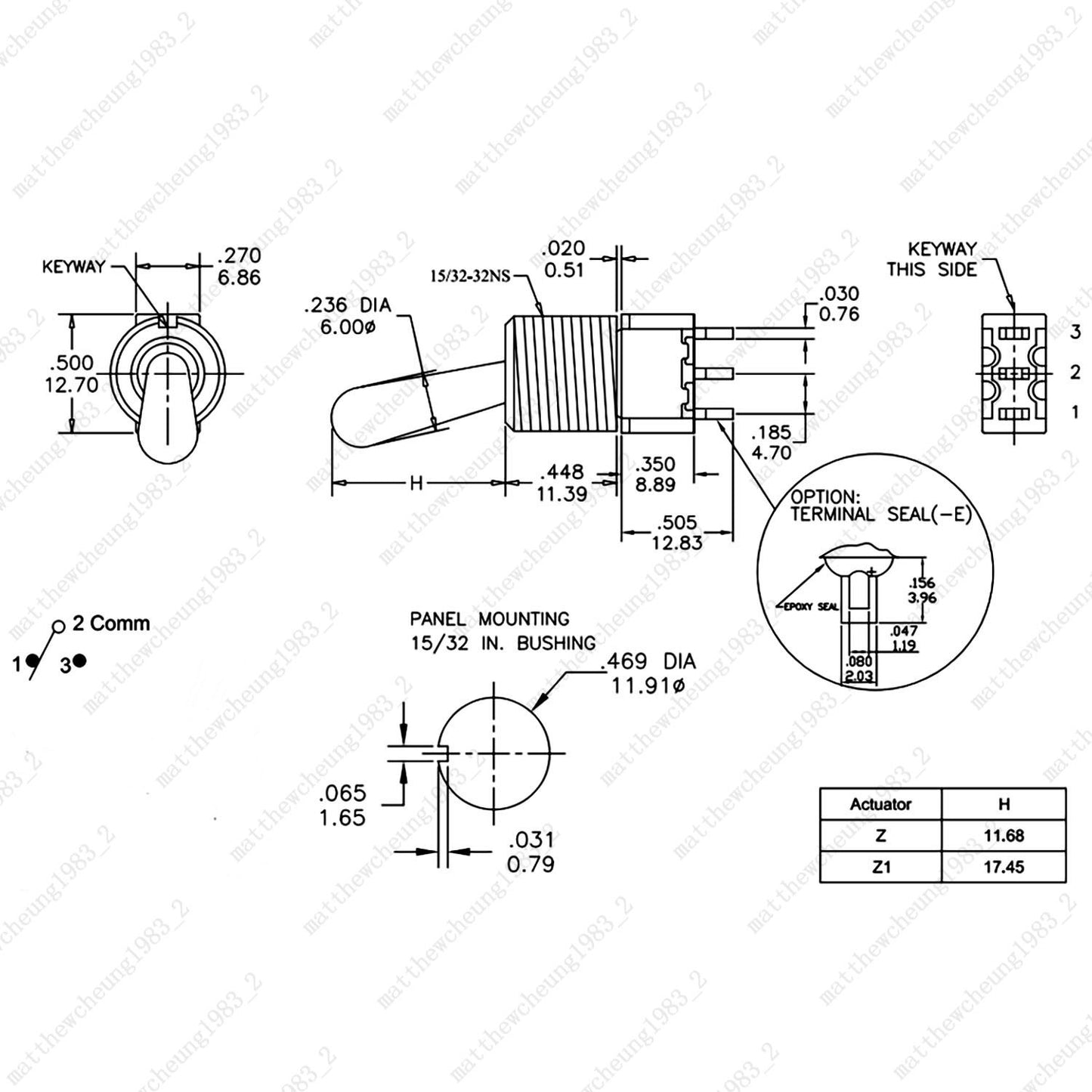 1/3/5 x Guitar Long Fat Bat Toggle Switch SPDT 3Pin 3-Position ON-OFF-ON Sealed