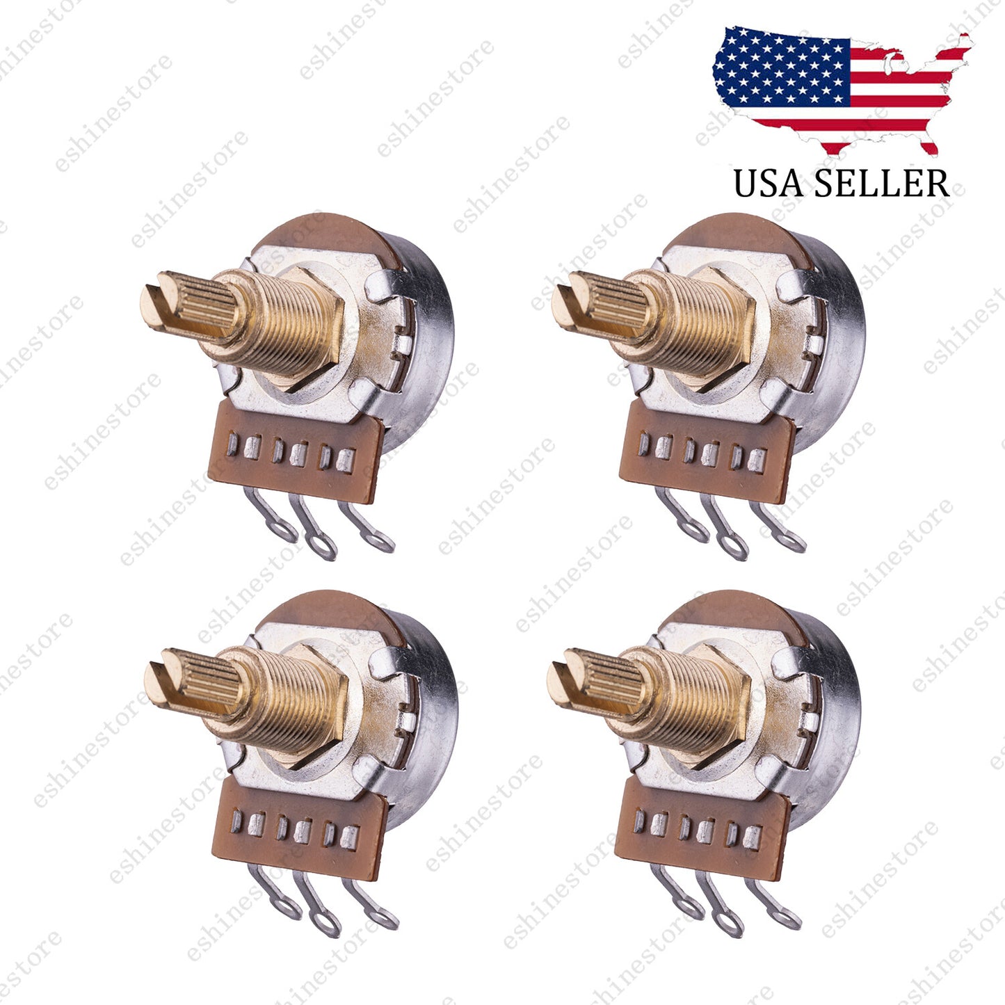4pcs B500K Guitar Potentiometers Brass 18mm Long Shaft Pot US 24 Spline Fine