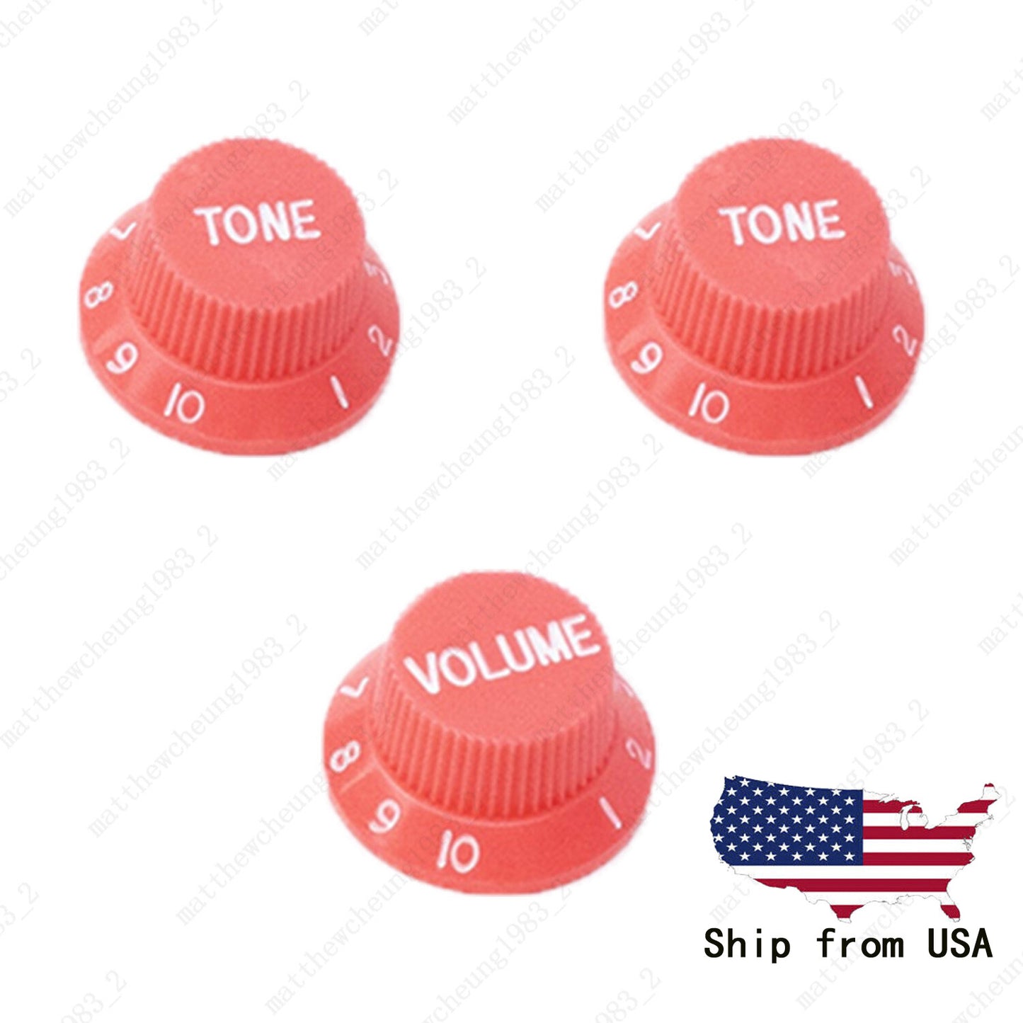 3x Pink/White Numbers Electirc Guitar Knobs Volume Tone Knob fits Stratocaster