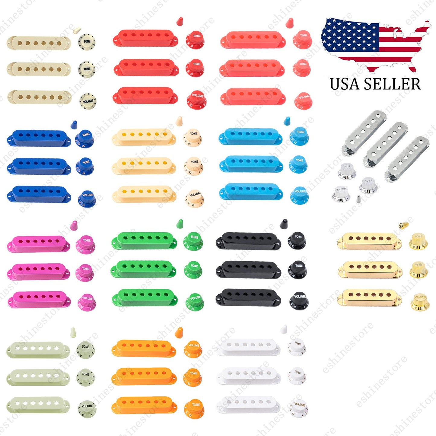 48/50/52mm Guitar Pickup Covers Knobs Switch Tip Set For Fender SQ Strat