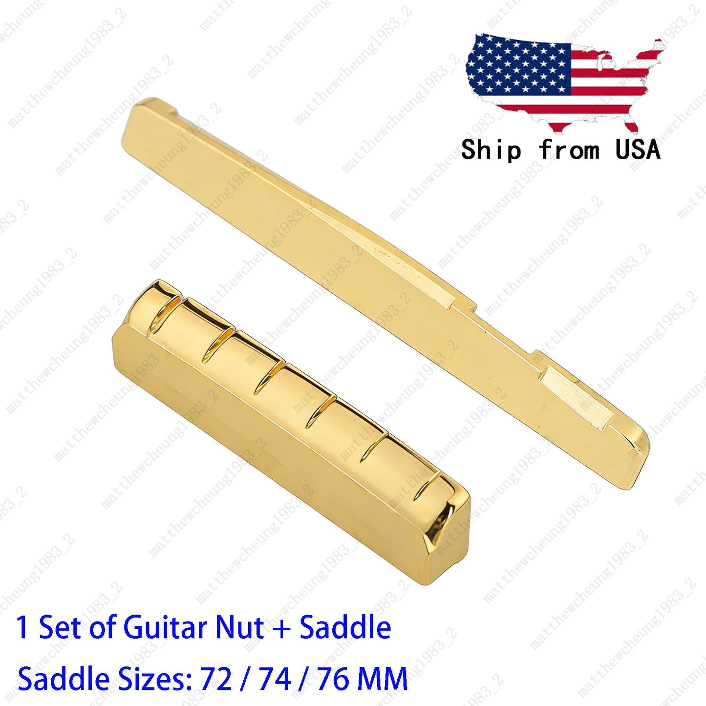 Brass Pre-Slotted Nut + (72/74/76MM)Saddle Set for 6-String Folk Acoustic Guitar