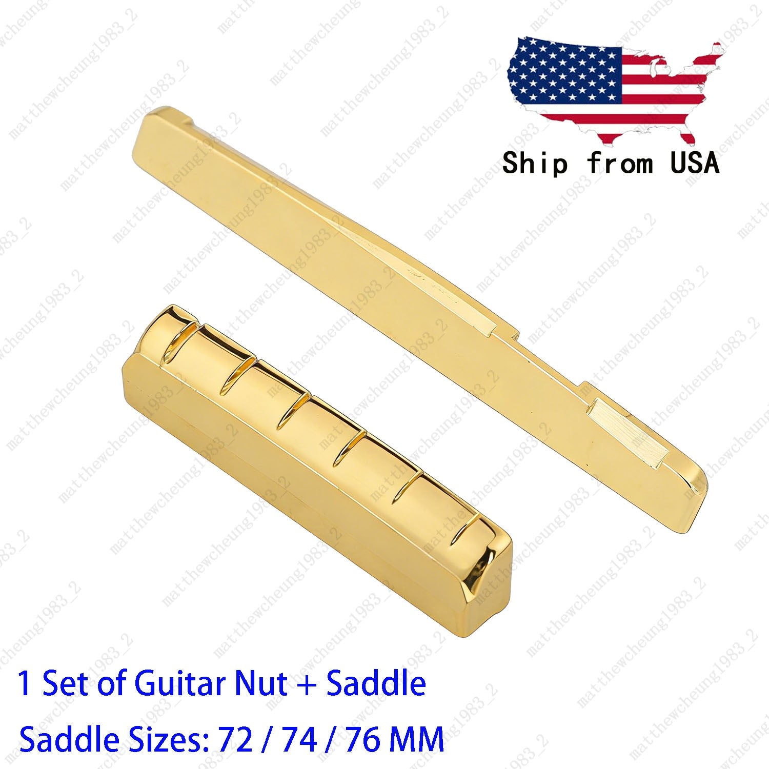 Brass Pre-Slotted Nut + (72/74/76MM)Saddle Set for 6-String Folk Acoustic Guitar