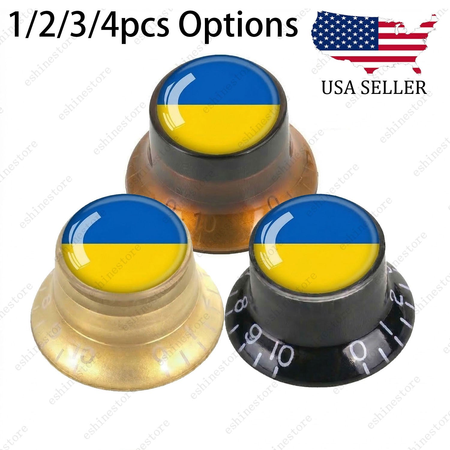 Guitar Reflector Knobs w/ Ukrainian Flag Design Cap Top Hat Knob for Les Paul SG