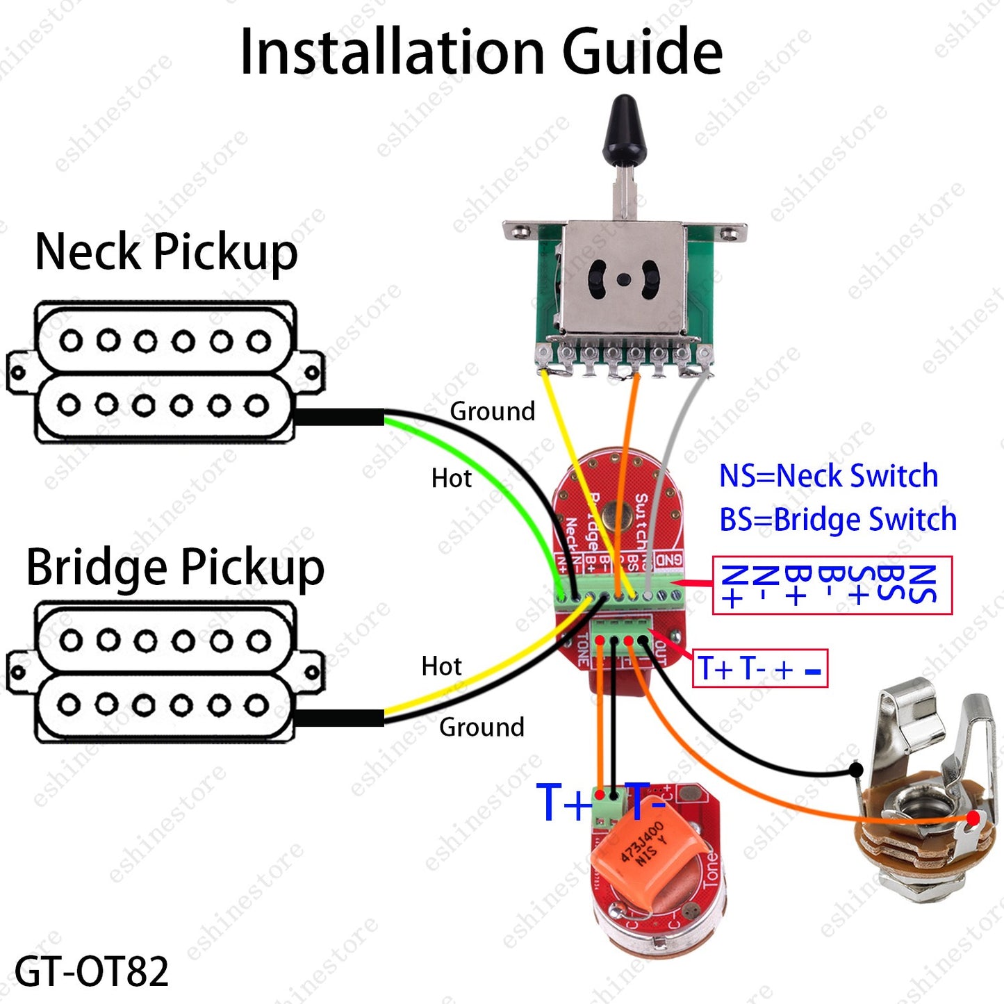 Solderless Loaded Control Plate Pre-Wired 3-Way Switch Wiring Harness for Tele