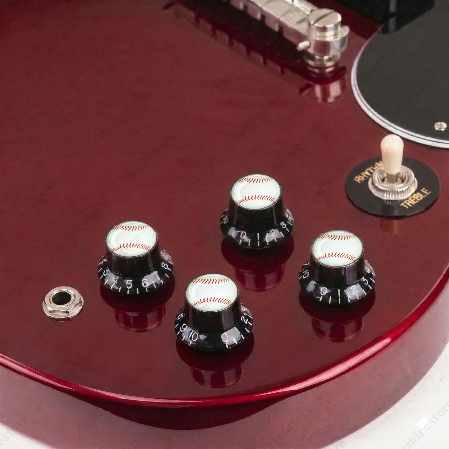 Guitar Reflector Knobs w/ White Baseball Design Cap Top Hat Knob for Les Paul SG