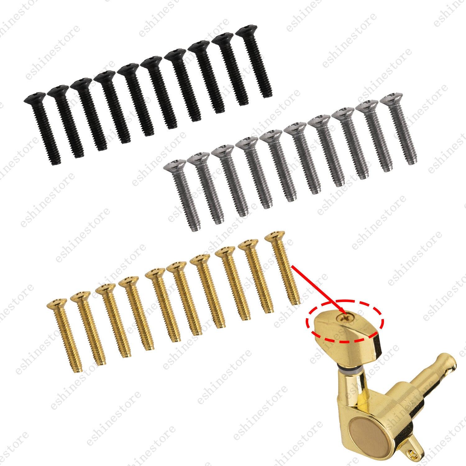 10 Pcs Guitar SHORT TUNER KNOB Tuning Machine Buttons  SCREWS 2.5x14 3 Color