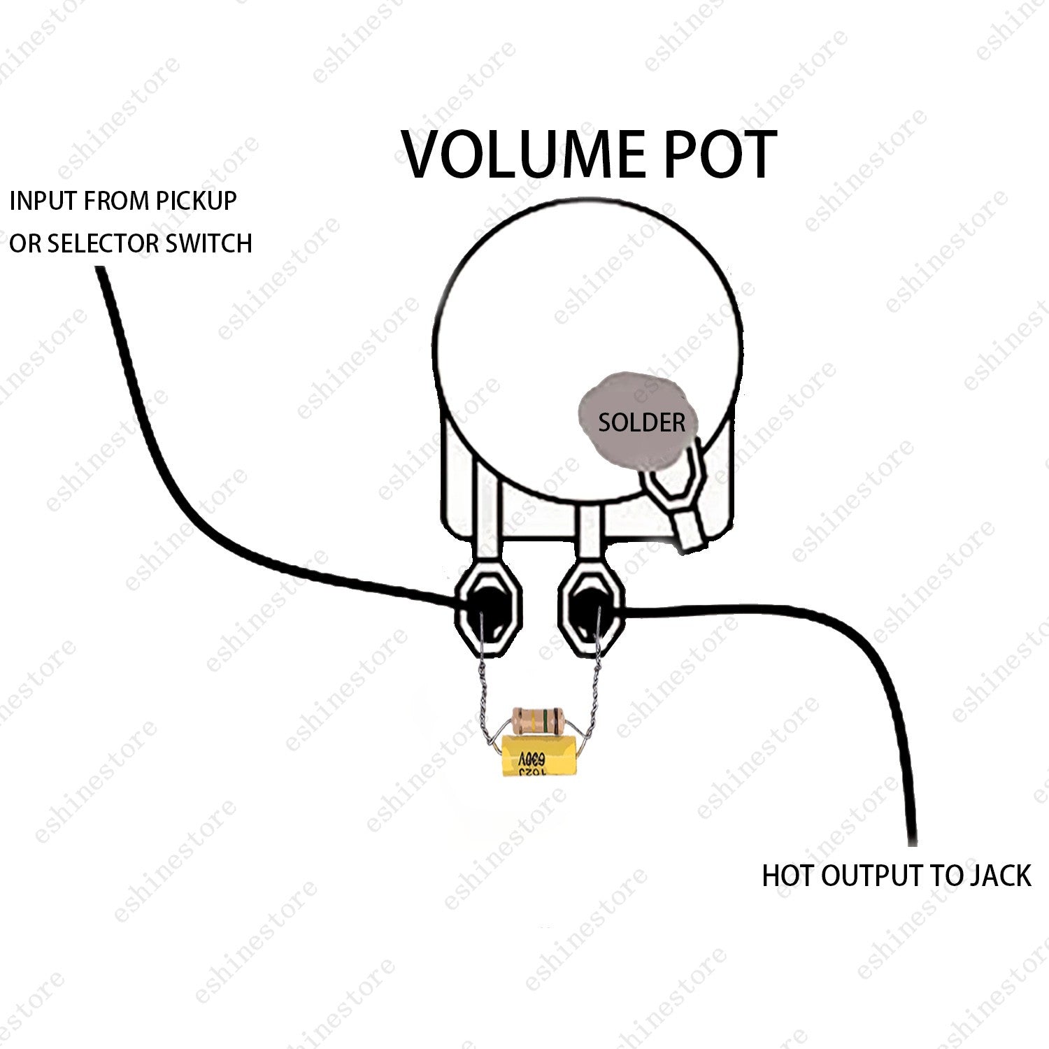 2pcs Treble Volume Bleed Circuit Kit .001uf Axial Through-Hole Cap 150k Resistor