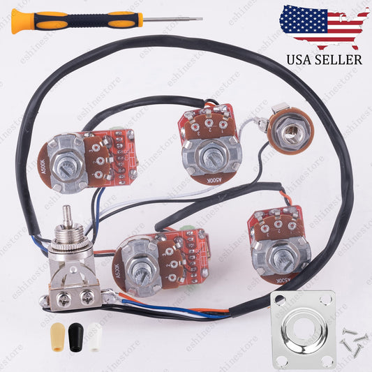 Solderless Prewired Wiring Harness Kit 2T2V 500K Pots 3 Way Switch for Les Paul