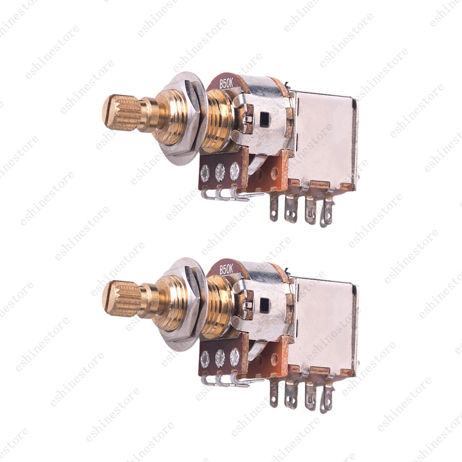 2 PCS Full Brass 18MM Long Shaft Pots Push-Push Switch A25K/B25K/A50K/B50K