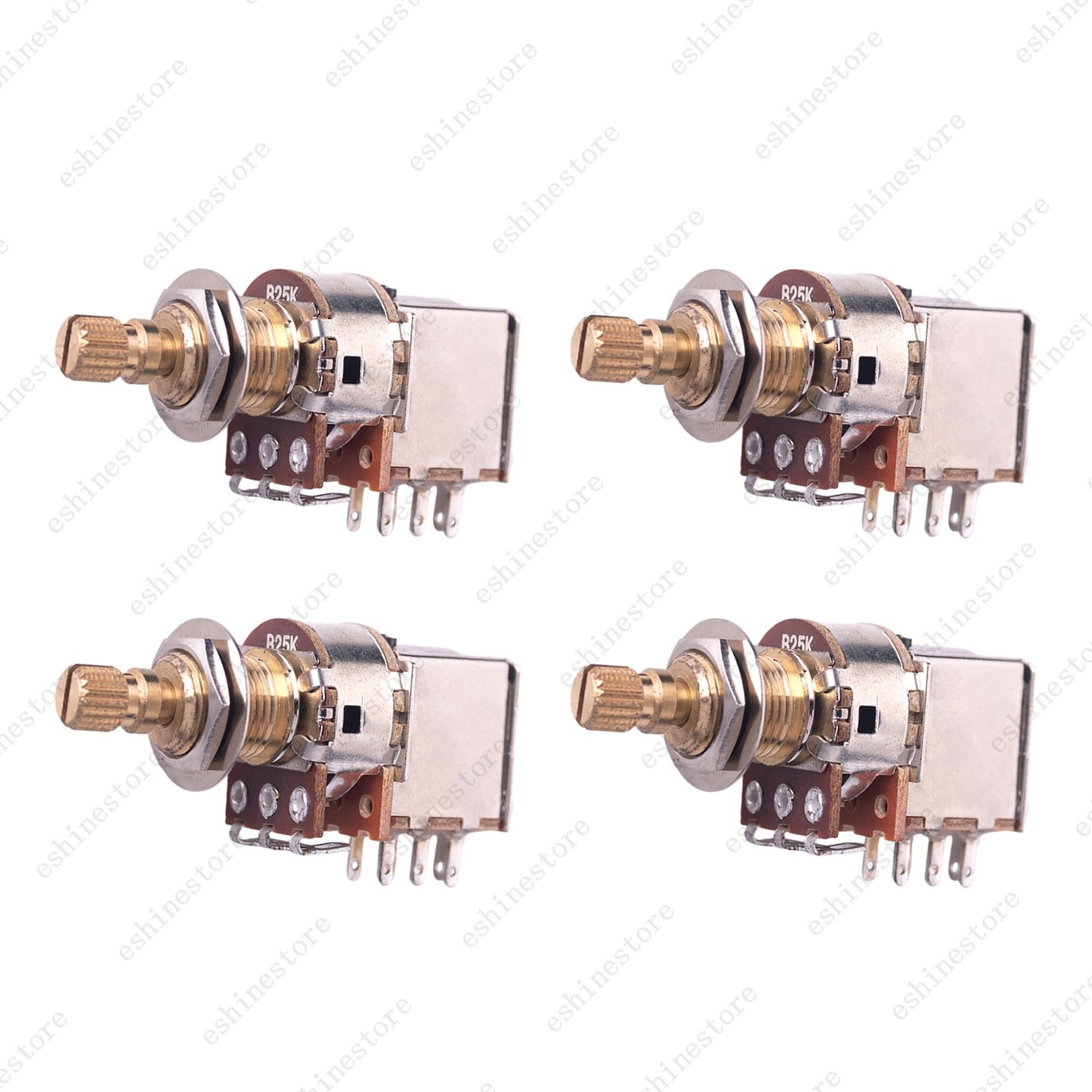 4x 18-Split Brass Long Shaft Pot Push-Push Switch A/B25/50K/ For Active Pickup