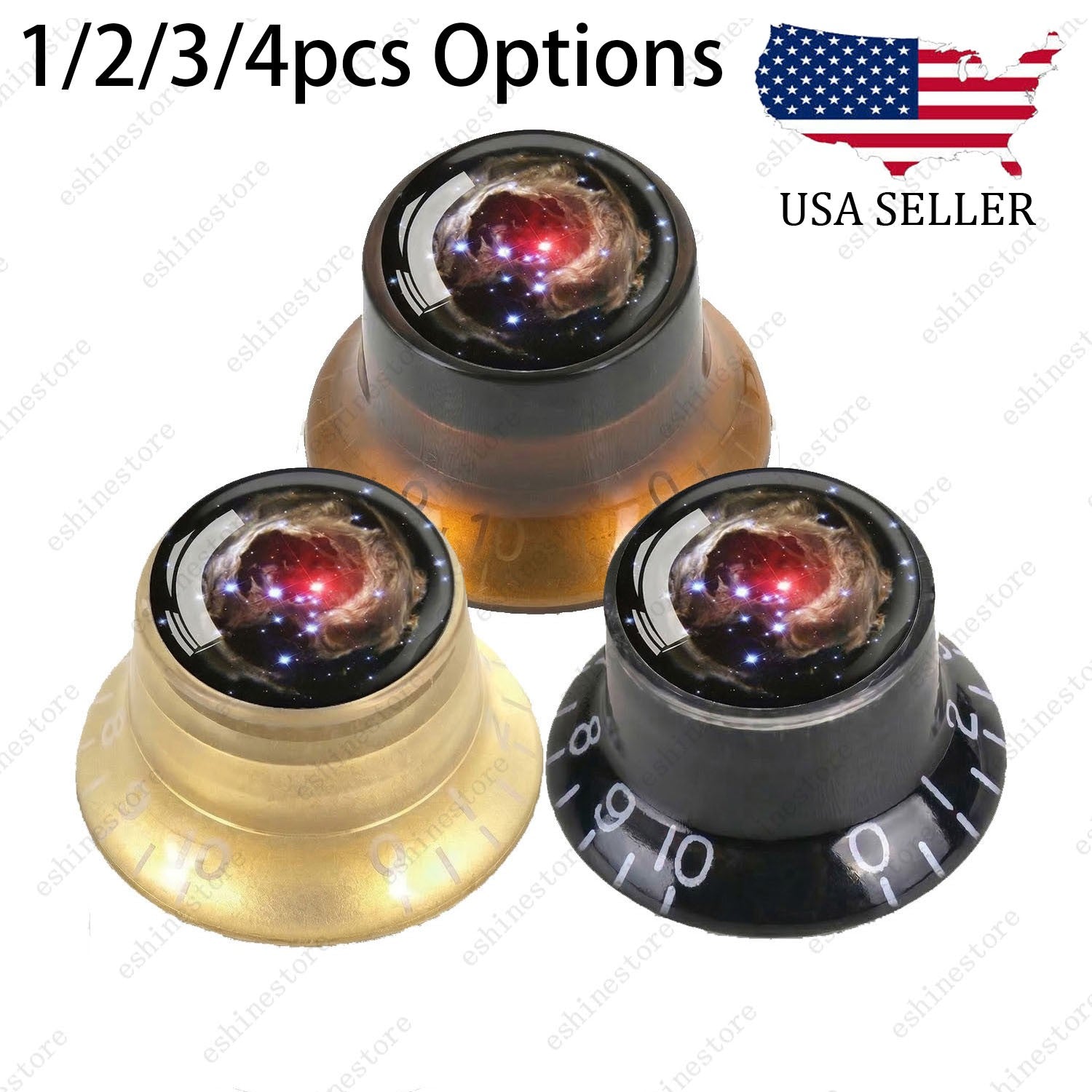 Guitar Reflector Knobs w/ Nebula Pattern Design Cap Top Hat Knob for Les Paul SG