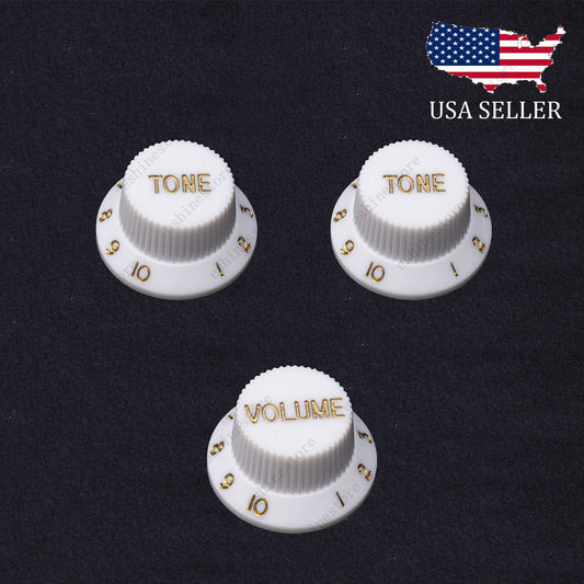 3x White/ Gold Numbers Electirc Guitar Knobs Volume Tone Knob For Stratocaster