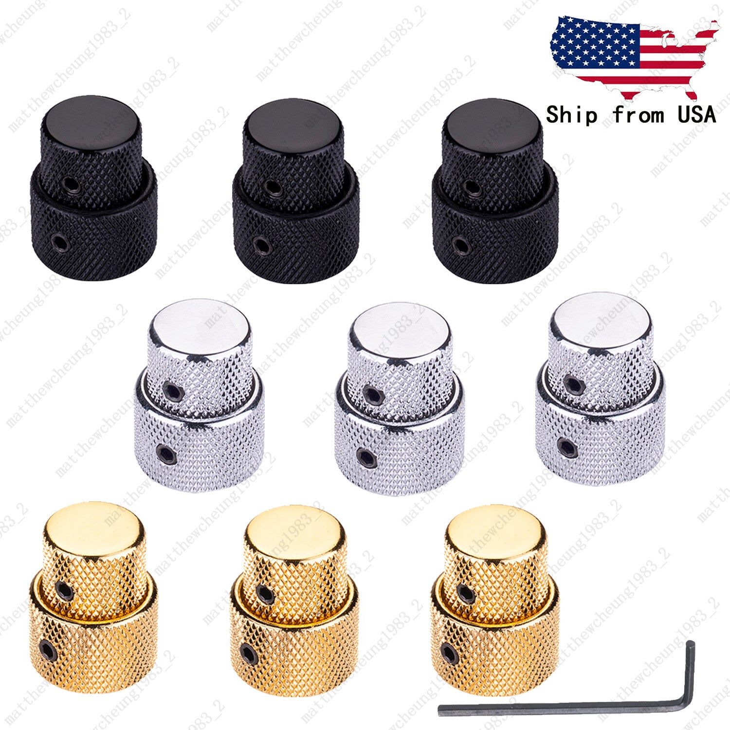 3Pcs Metal Dual Concentric Stacked Control Knobs for Electric Bass Guitars
