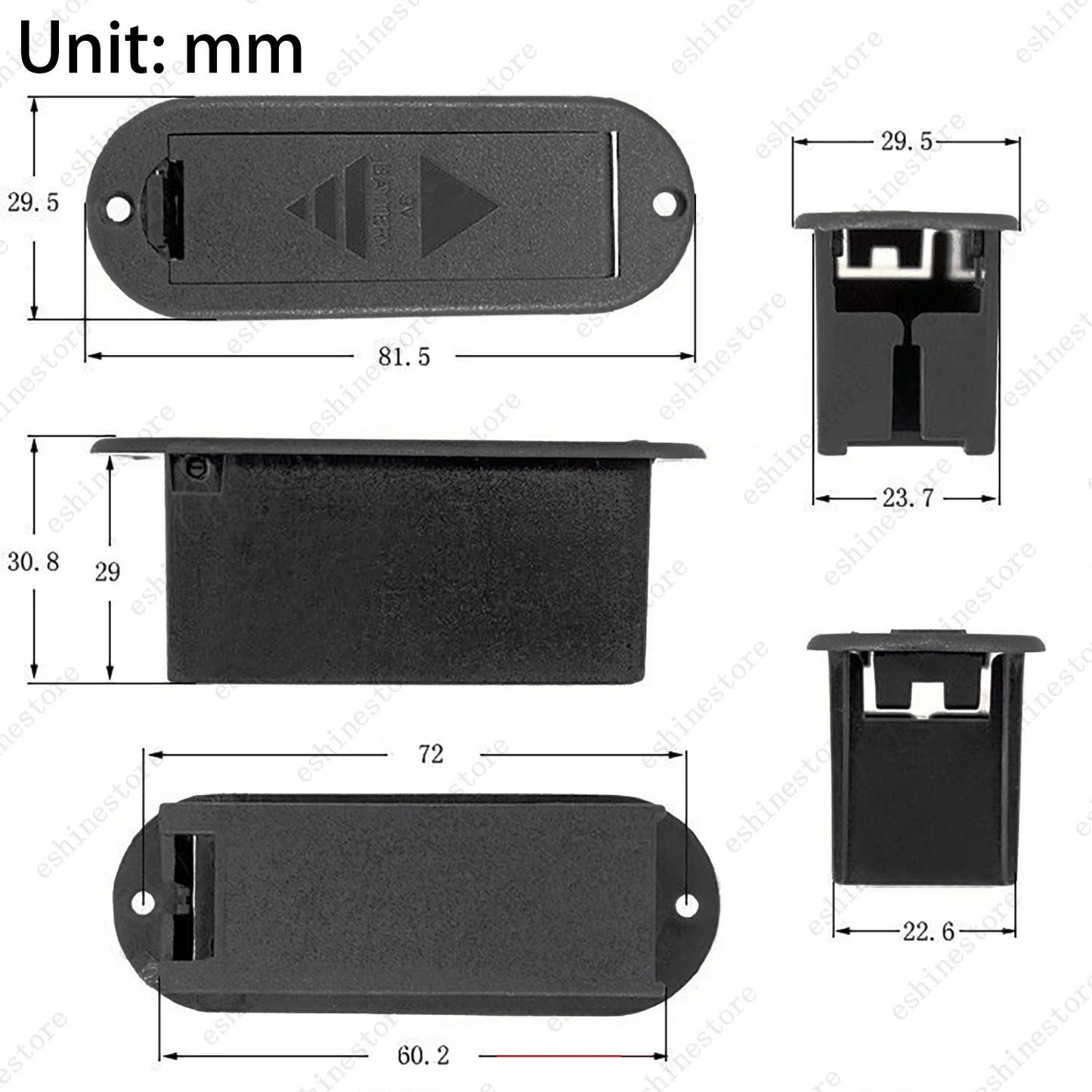 A Set of 9V Battery Box Case Holder for Active Guitar Bass Pickup - Black