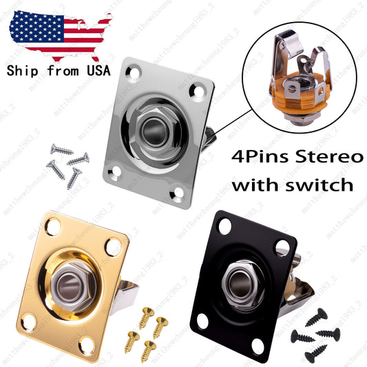 Electric Guitar Output Jack Plate Square Rectangle Socket Screws For Tele LP