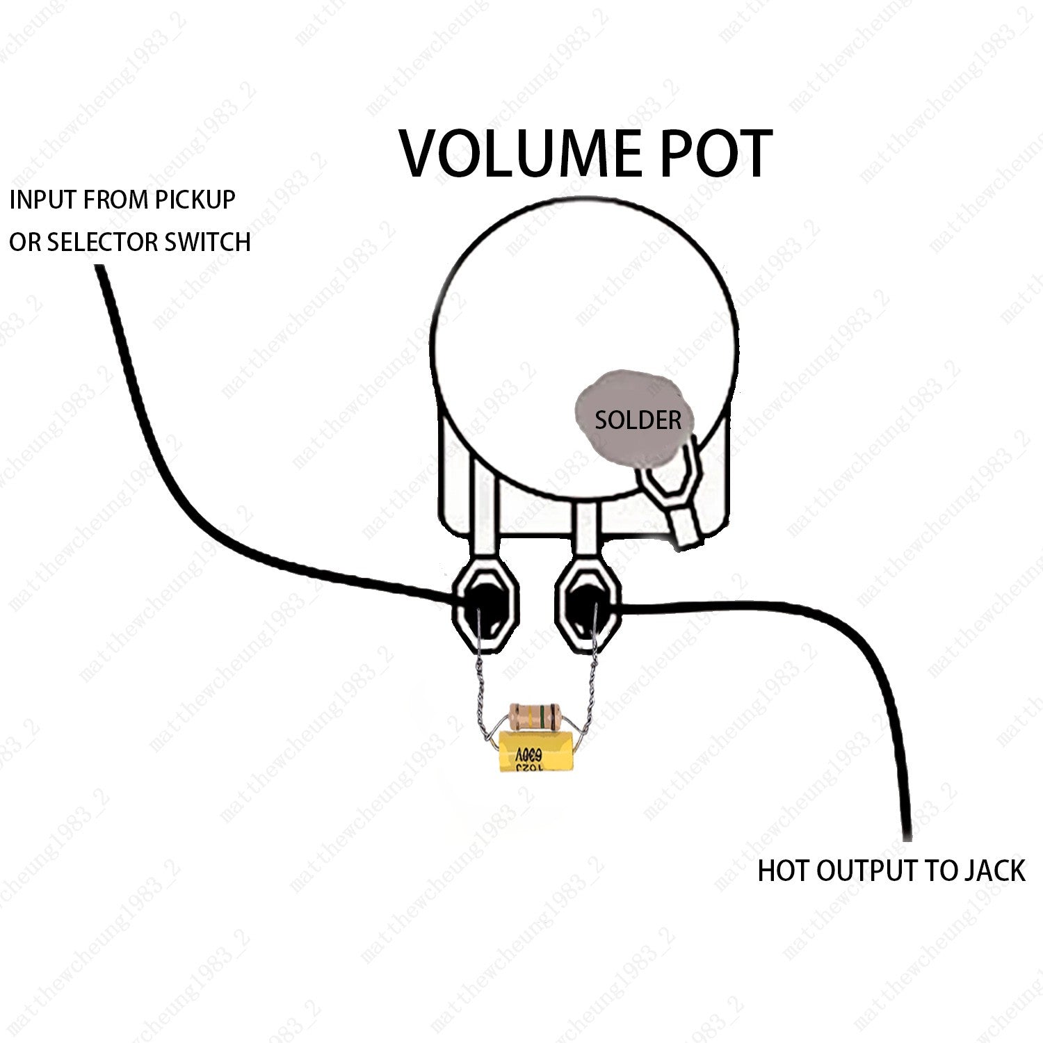 2x Treble Volume Bleed Circuit (Yellow Axial Film Cap .001uF Cap&150K Resistors)