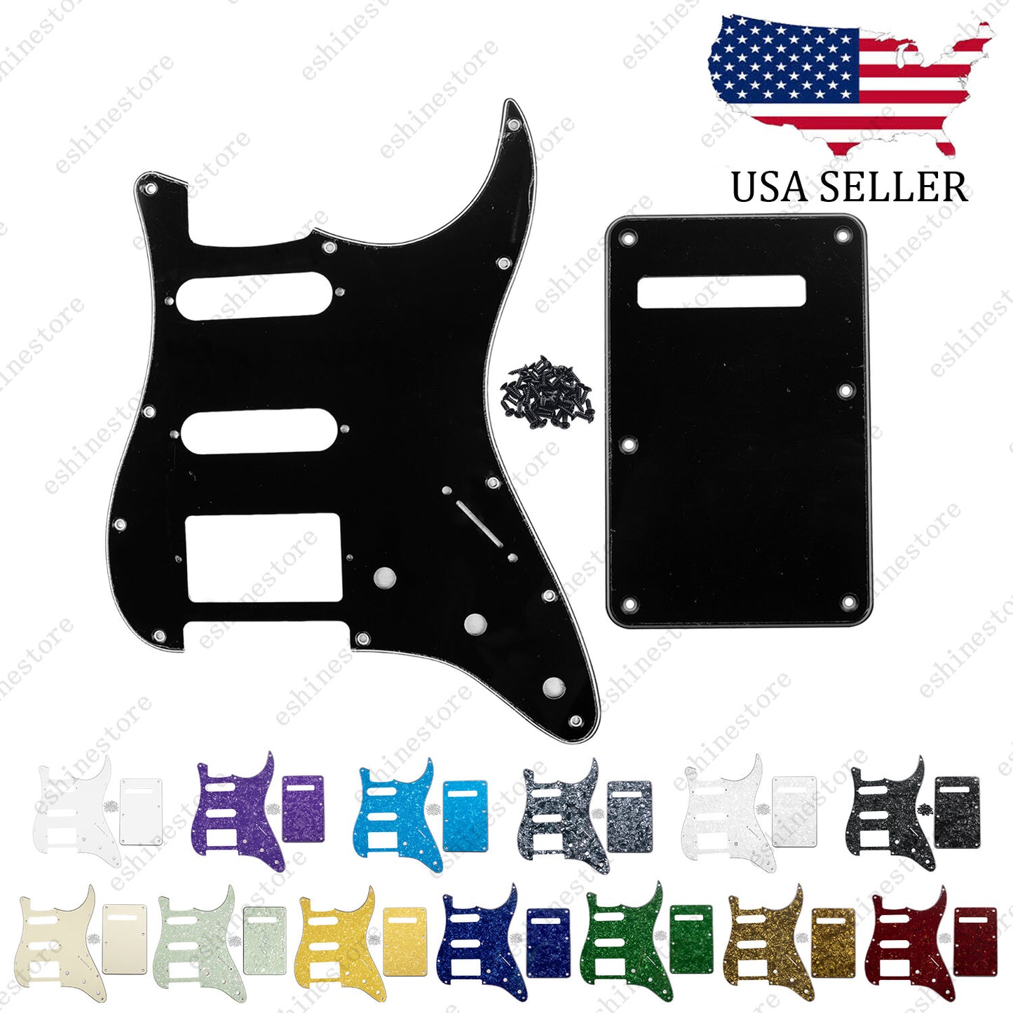 11 Hole SSH 3 Ply Guitar Pickguard & Back Plate For USA MIM FENDER Strat