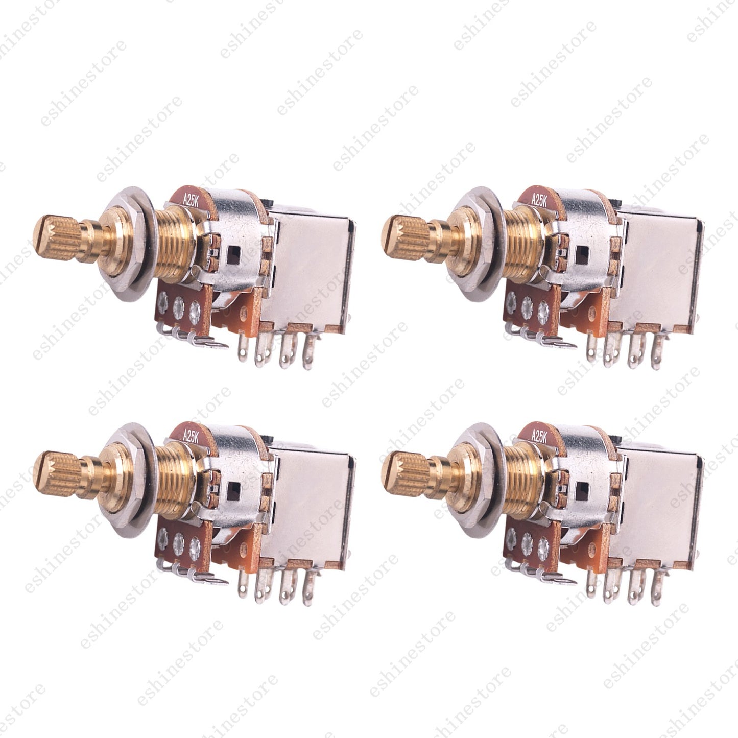 4x 18-Split Brass Long Shaft Pot Push-Push Switch A/B25/50K/ For Active Pickup