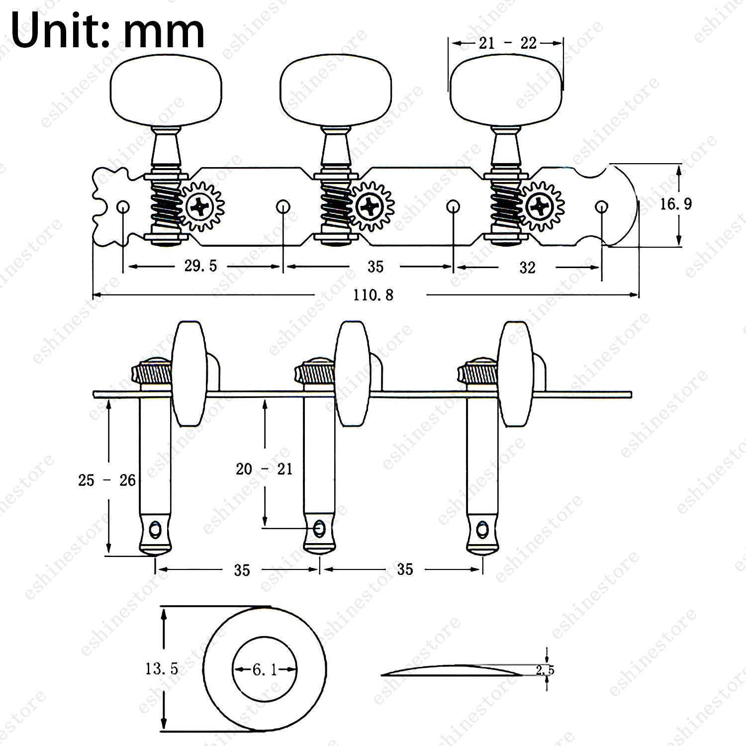 1 Set of 3L3R Classical Guitar Tuning Pegs Keys Tuners Machine Heads 1:16 Ratio
