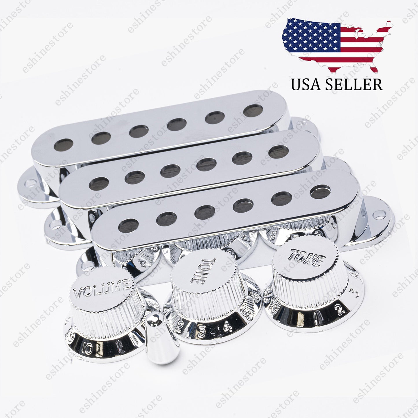 Chrome Silver Strat Pickup Covers Set Guitar Knobs Switch Tip For Stratocaster