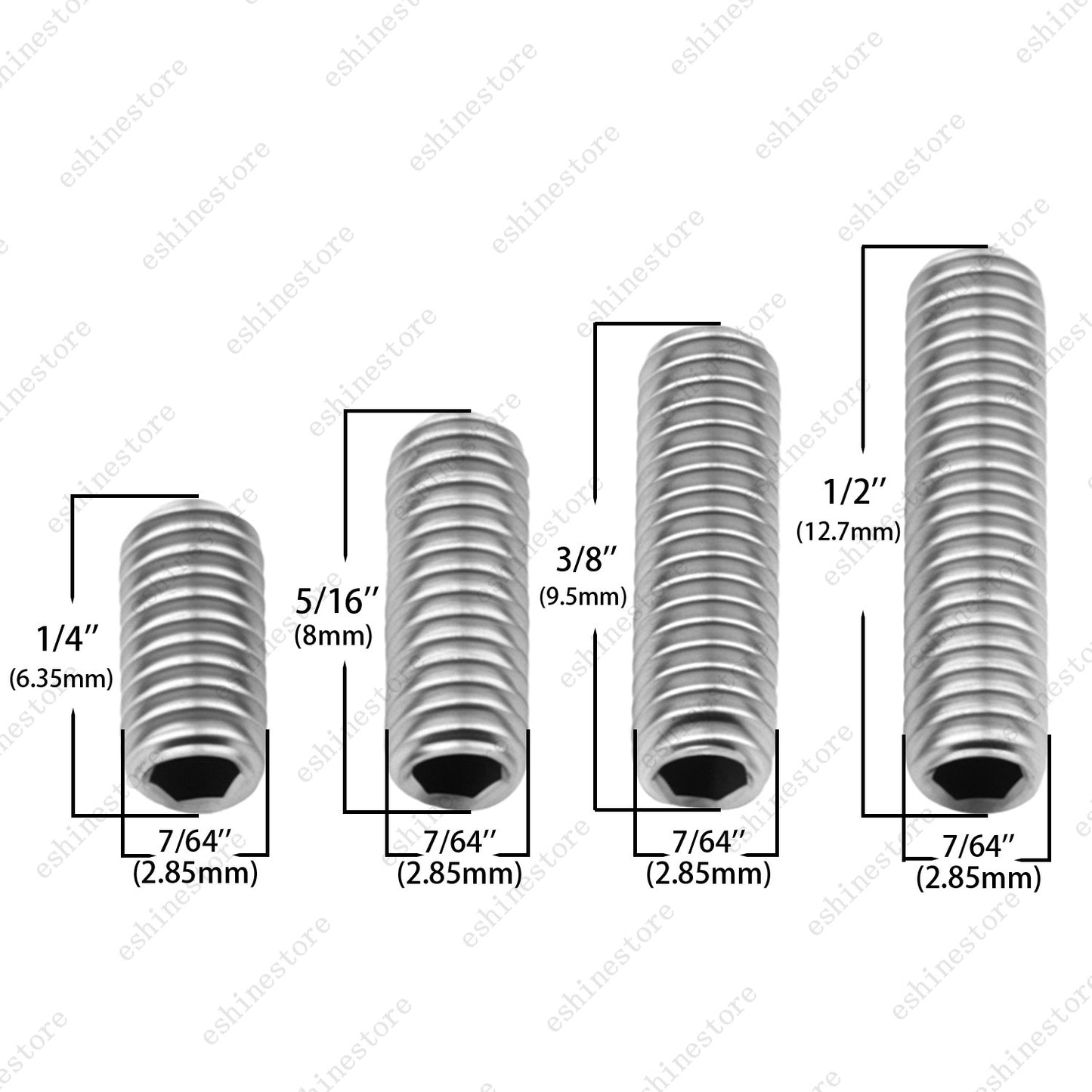 12pcs Stainless Steel #4-40 Bridge Screws Saddle Height Adjustment-(1/4"-1/2")