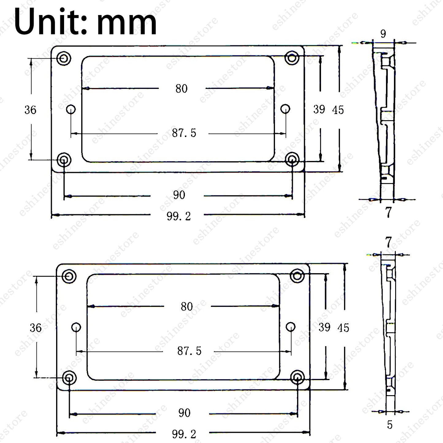2pcs Plastic 7-String Guitar Flat Bottom with Slanted Side Humbucker Pickup Ring