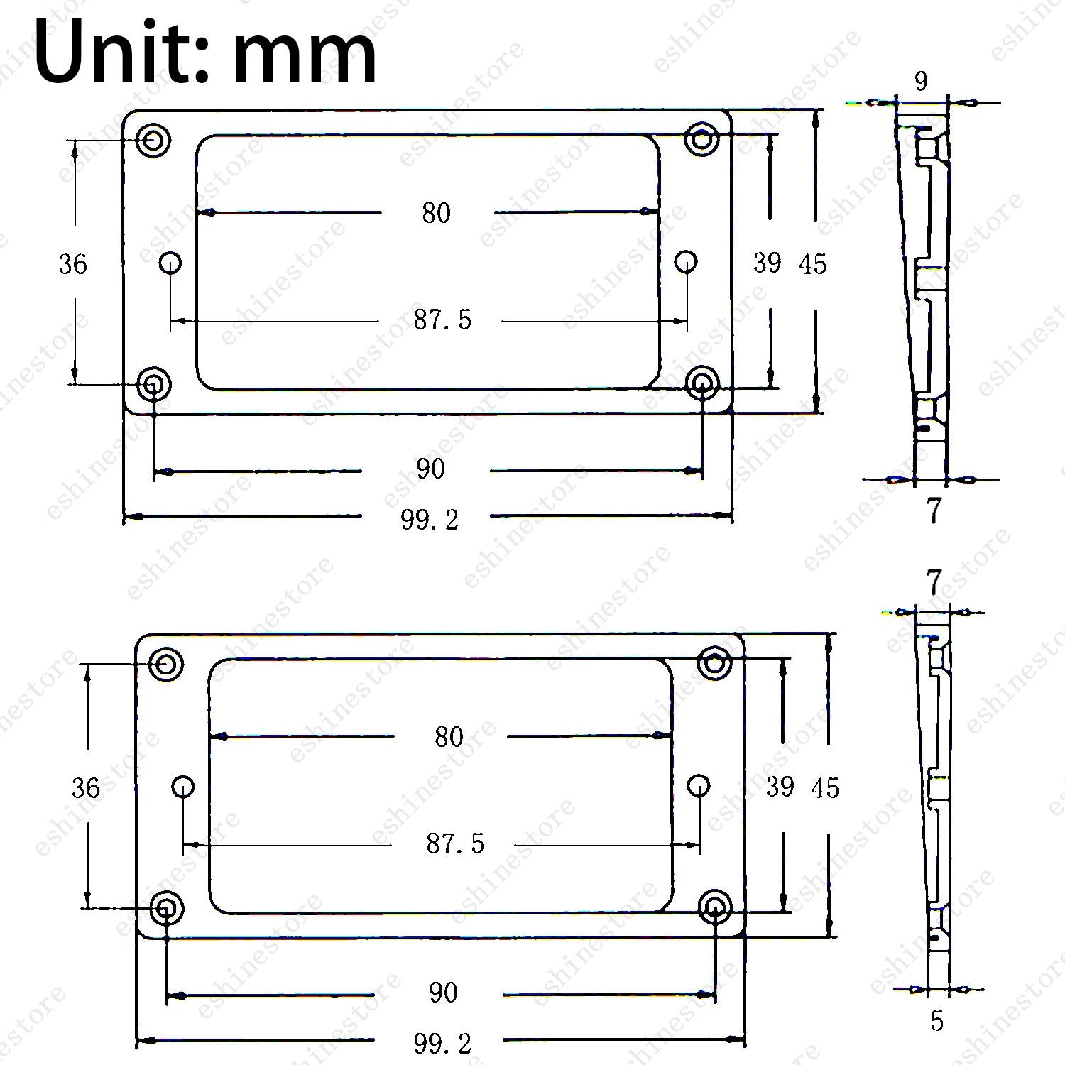2pcs Plastic 7-String Guitar Flat Bottom with Slanted Side Humbucker Pickup Ring