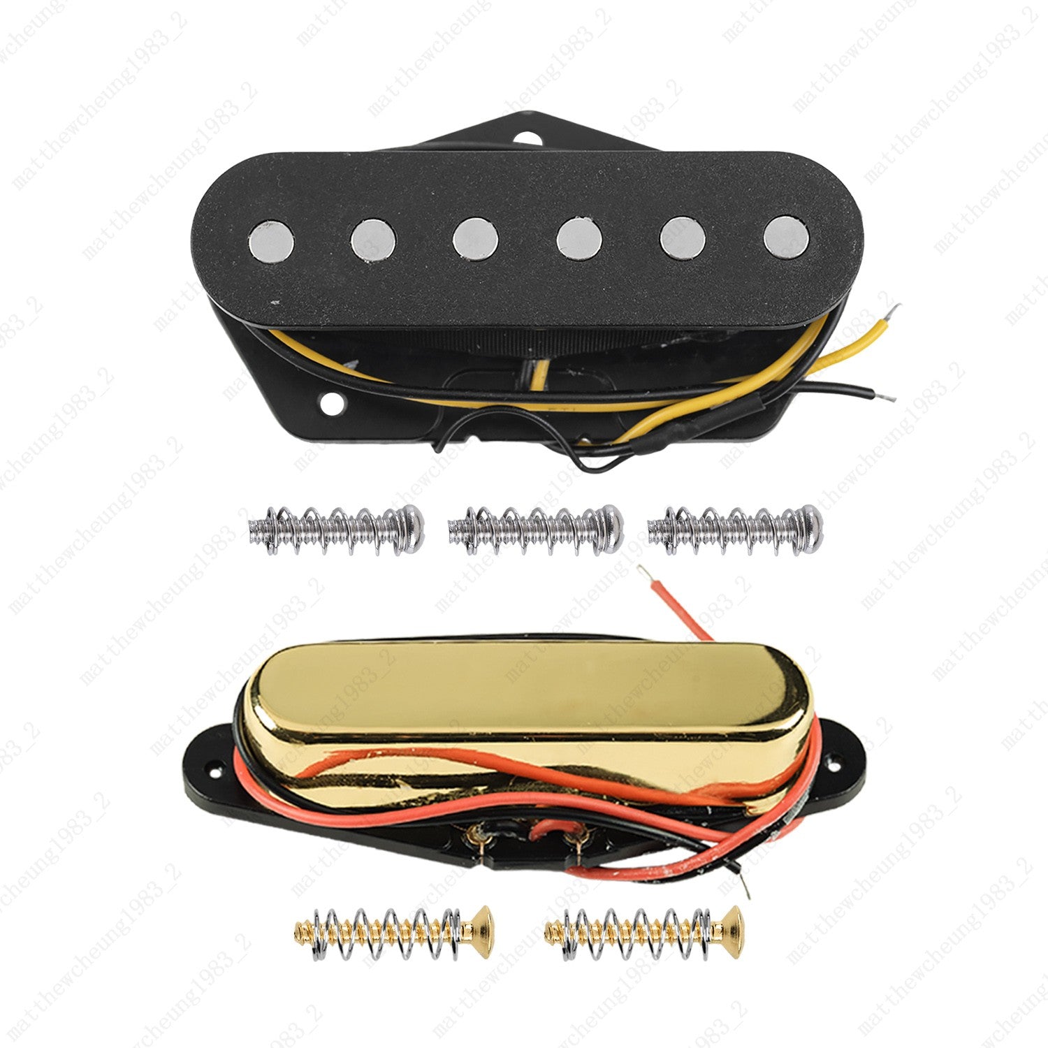 A set of Ceramic Single Coil Neck+Bridge Pickup for TELE Guitars - Gold+Black