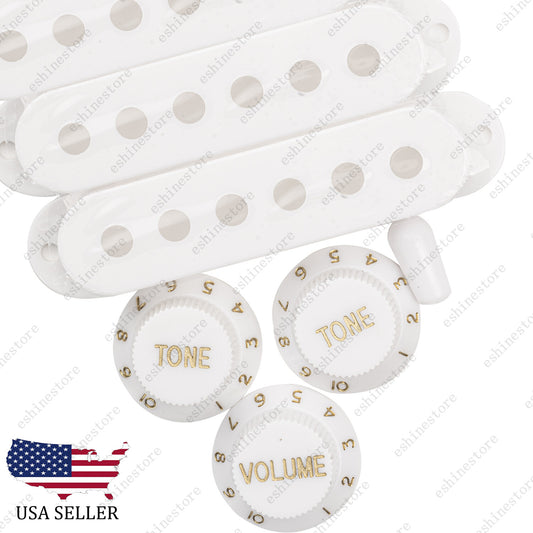 White Knobs SSS Single Coil Pickup Covers and 5 Way Switch Tip For Stratocaster