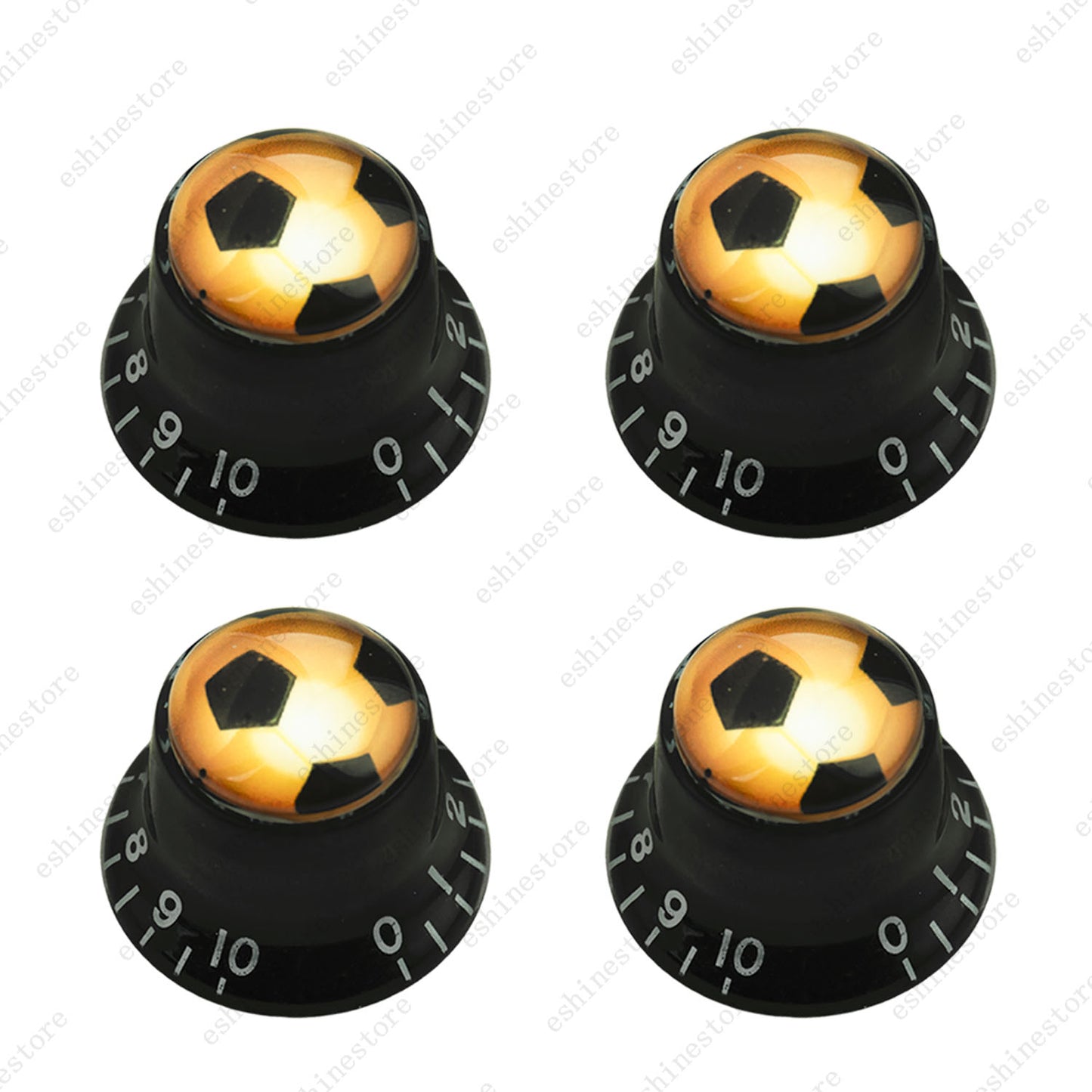 Guitar Reflector Knobs w/ Golden Soccer Design Cap Top Hat Knobs for Les Paul SG