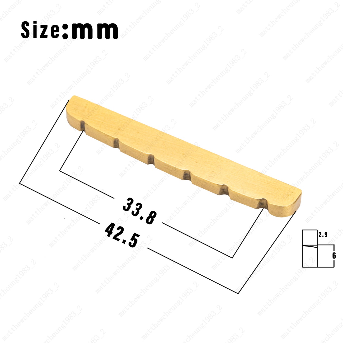 6 String Brass Guitar NUT CURVED Bottom 42mm SLOTTED FOR STRATOCASTER TELECASTER