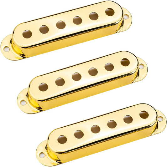 3Pcs Single Coil Guitar Pickup Covers (50/50/50mm Pole Spacing), Copper Pickup Mounting Ring Set Guitar Accessories Replacement Part (Gold)