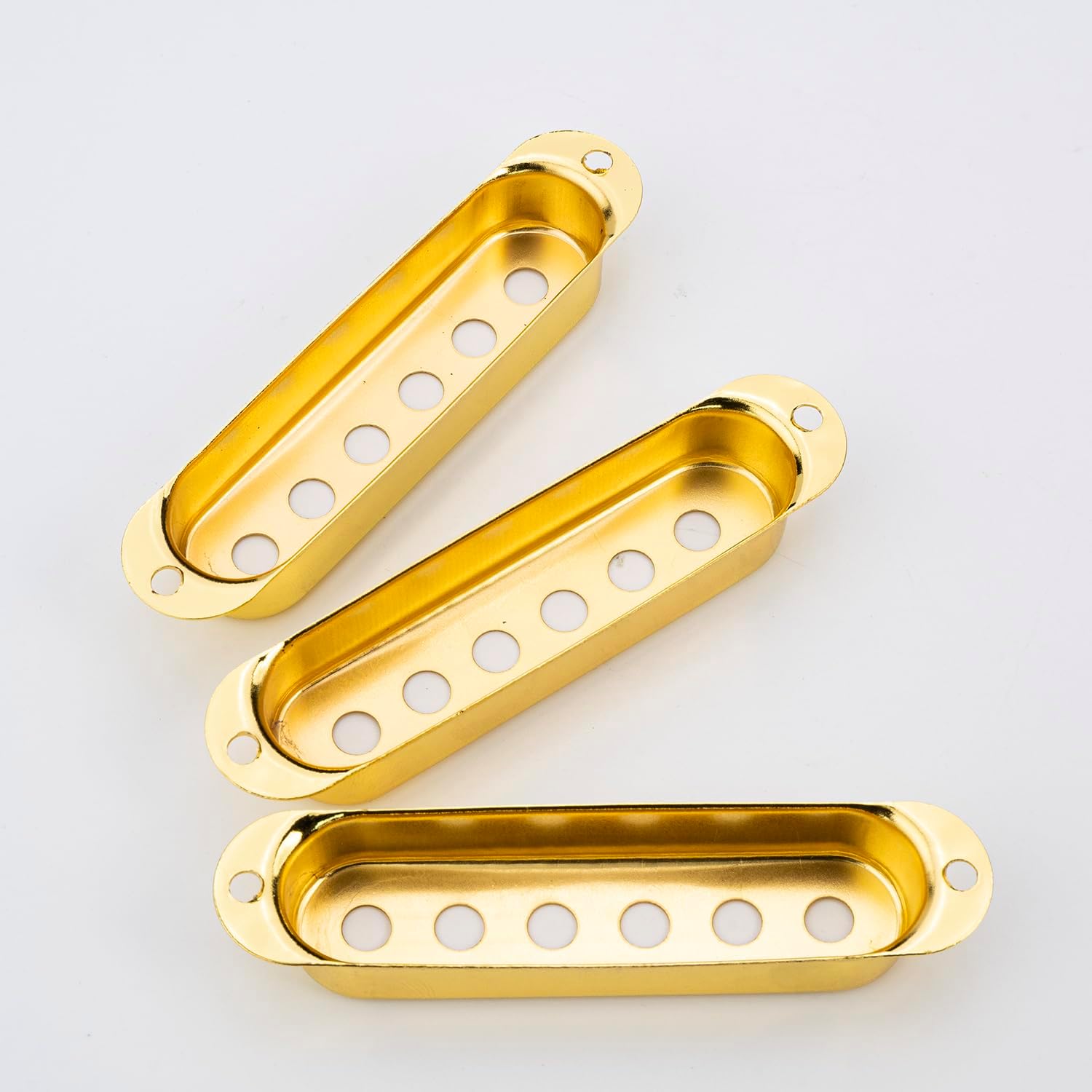 3Pcs Single Coil Guitar Pickup Covers (50/50/50mm Pole Spacing), Copper Pickup Mounting Ring Set Guitar Accessories Replacement Part (Gold)