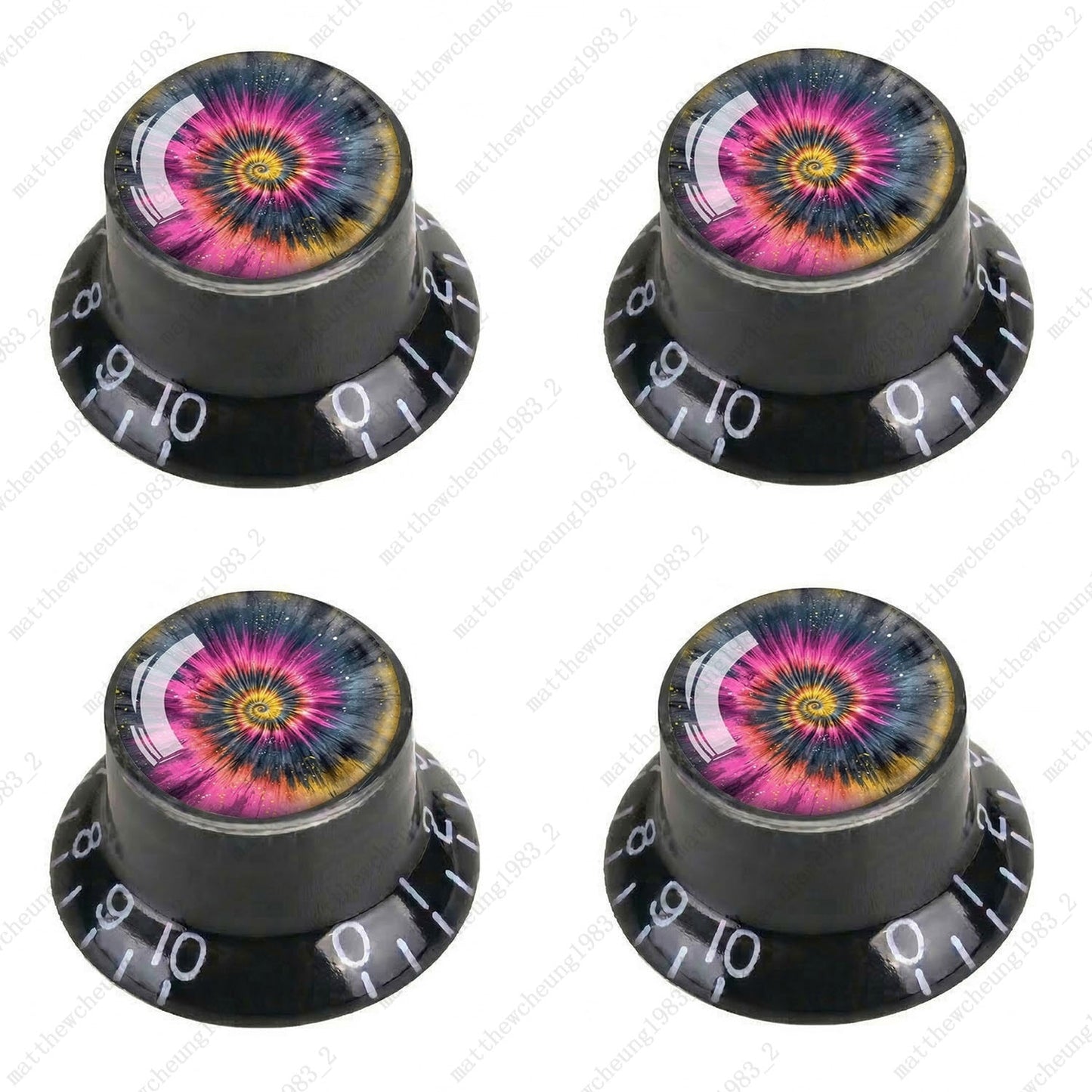 4Pcs Black Guitar Reflector Knob For Les Paul SG -10 Spiral Tie Dye Style Option